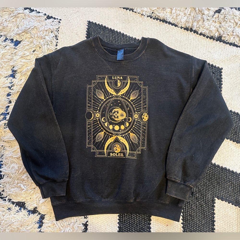 Black Celestial Sweatshirt with Gold Design